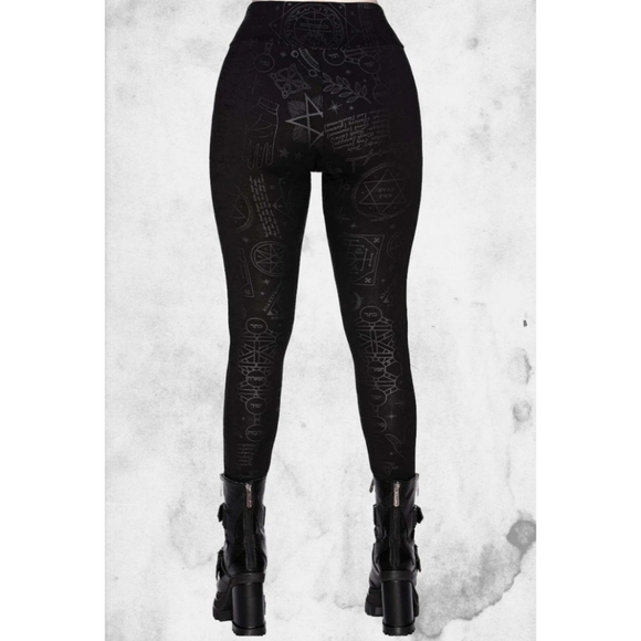 Killstar Telepathic Leggings ✦ Black-on-Black Statement Print ✦ Cotton Stretch - Picture 5 of 6
